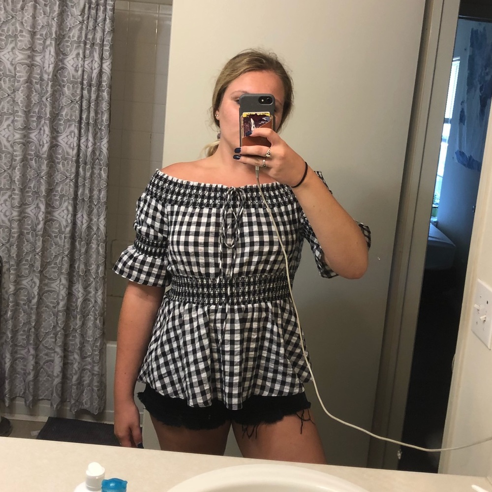 Urban outfitters gingham off the shoulder top
